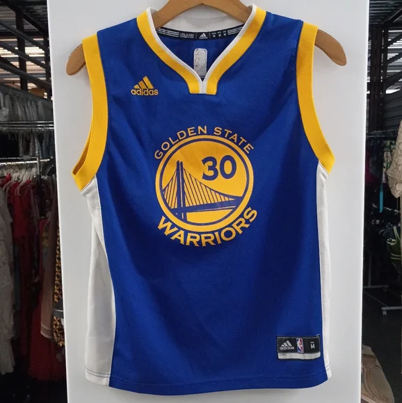 adidas Blue and Yellow Golden State Warriors Kids Jersey - Picture 8 of 12